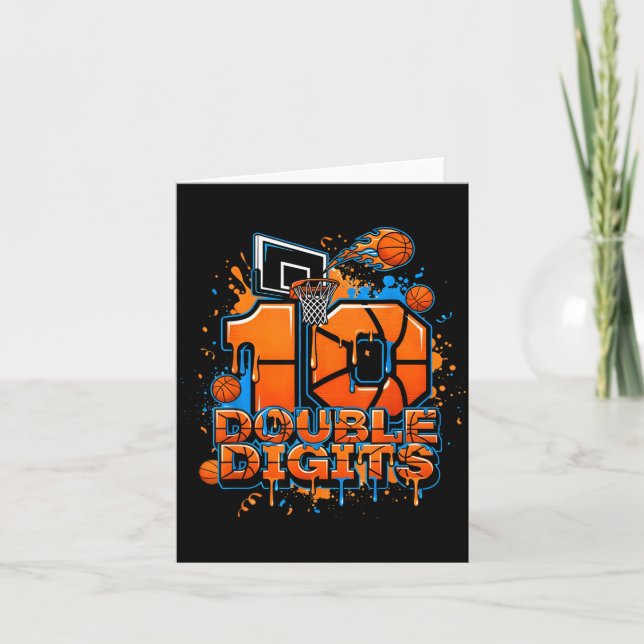Cartão Double Digits Birthday 10 Year Old Boy Basketball  (Frente)