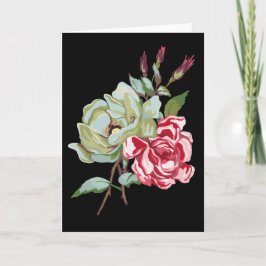 Cartão Double Rose on Black Greeting Card - blank inside