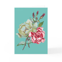 Double Rose on Teal Greeting Card - blank inside