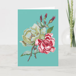 Cartão Double Rose on Teal Greeting Card - blank inside