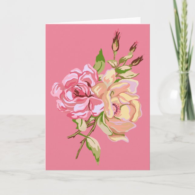 Cartão Double Rose - Pink - Greeting Card - blank inside (Frente)