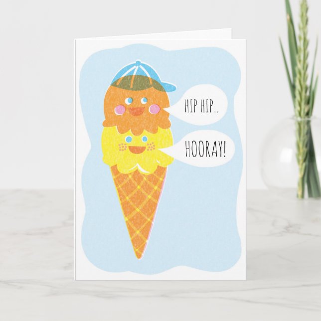 Cartão Double Scoop Boy Ice Cream Greeting Card (Frente)