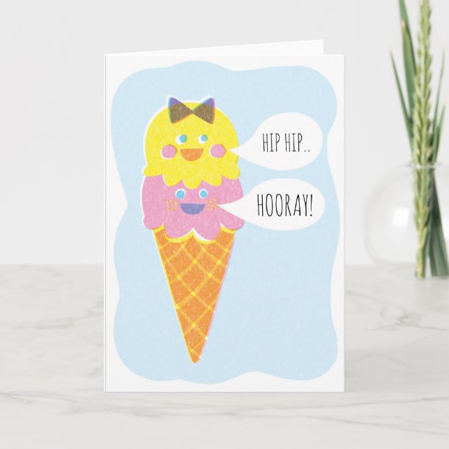 Cartão Double Scoop Girl Ice Cream Greeting Card (Frente)