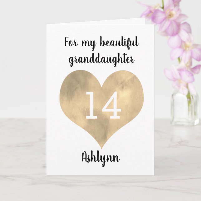 Cartão Dourada 14 de Feliz Aniversário do Coração (Orquídea)