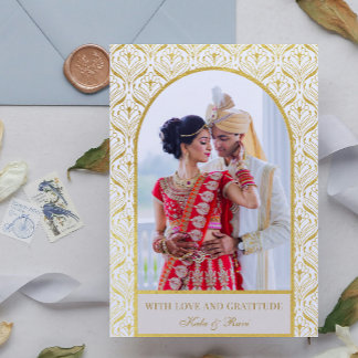 Cartão Dourada Arte Deco Casamento Obrigado Foto