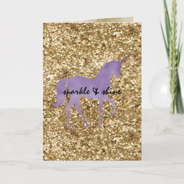 Cartão Dourada Confetti Glitter Purple Unicorn (Frente)