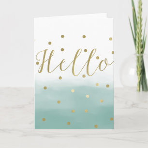 Cartão Dourada Confetti Mint Watercolor Hello