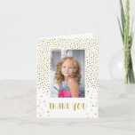 Cartão Dourada Glitter Birthday Kids Girl 2 Foto Obrigado<br><div class="desc">Dourada Glitter Stars Birthday Kids Girl 2 Photo Cartões de agradecimentos. Cartões de agradecimentos de aniversário bonito para seus amigos e família. Carregue as suas fotos na frente e dentro na placa e personalize a placa com seu nome e dentro de texto. Excelente como cartões de agradecimentos para garotas.</div>