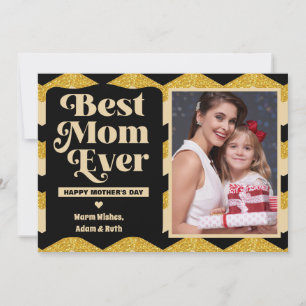 Cartão Dourada Glitter Melhor Dia de as mães de Fotografi
