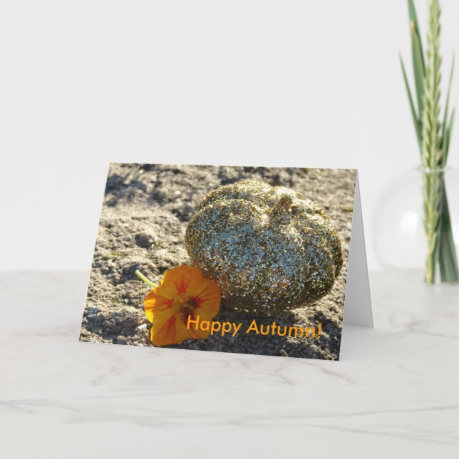 Cartão Dourada Glitter Pumpkin, Feliz outono! (Frente)