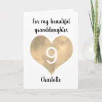 Dourada Watercolor Heart 9th Birthday Card