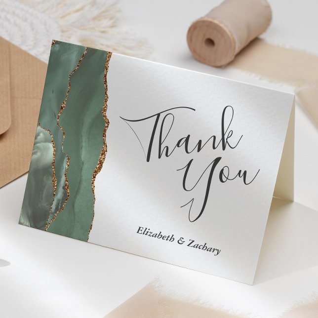 Cartão Dourado casamento de agentes verdes do moderno Sag (Criador carregado)