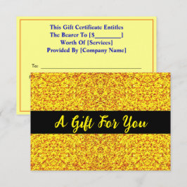 Cartão Dourado Chic, Certificado de Presente Gold 