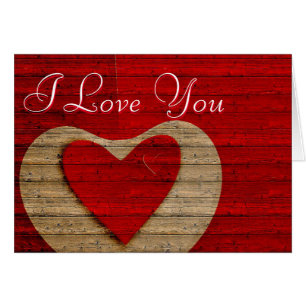Cartão Dourado Coração Vermelho com Fundo de Wodden Eu te