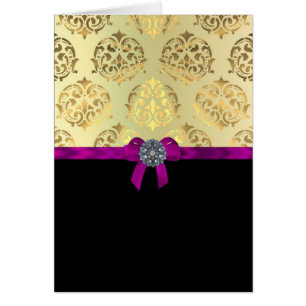 Cartão Dourado damask e preto personalizado