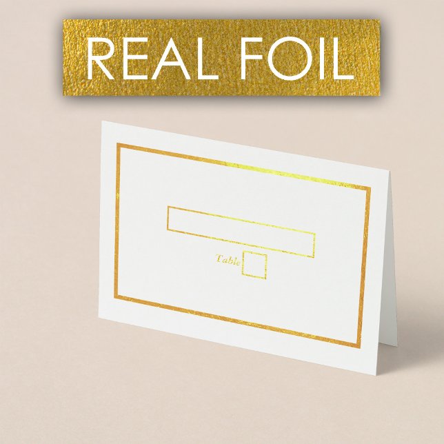 Cartão Dourado de Casamento  de Folha Real Gold (Real Gold Foil White Gold Wedding Place Card)