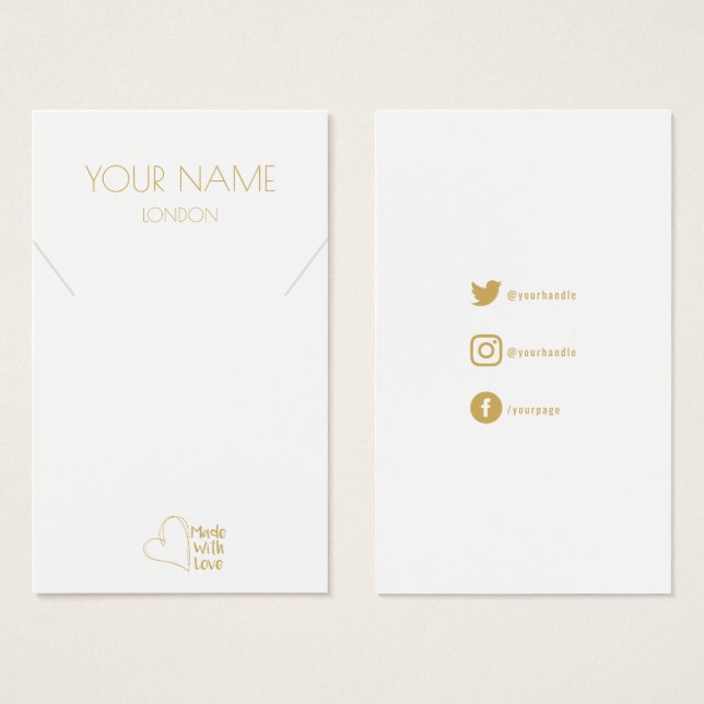 Cartão Dourado de colar cardíaco ou pulseira (Frente & Verso)