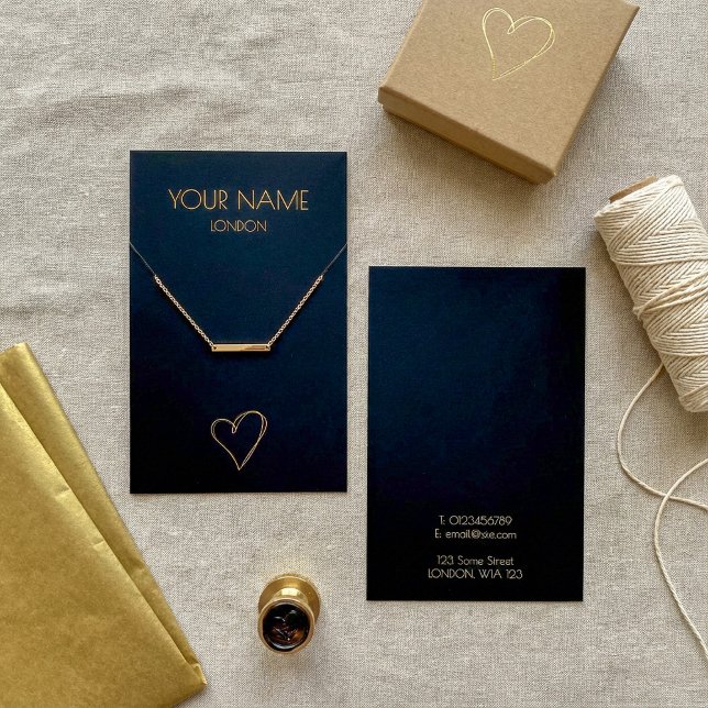 Cartão Dourado de colar cardíaco ou pulseira (Black Gold heart necklace or bracelet display card)