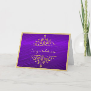 Cartão Dourado de Parabéns Roxos de Casamento