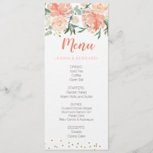 Cartão Dourado do menu do pêssego floral chique