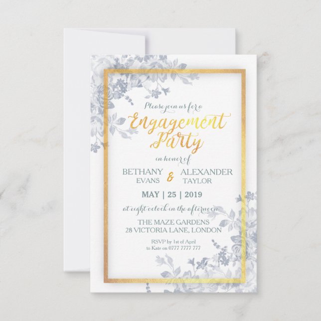 Cartão Dourado do noivado da caligrafia do quadro (Frente)