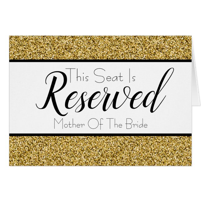 Cartão Dourado Faux Glitter Reservado Sinal de Casamento (Frente Horizontal)