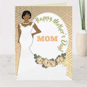 Cartão Dourado Floral Dia das Mães Afro-Americano