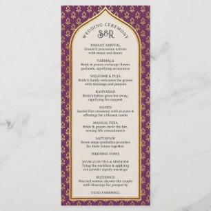 Cartão Dourado Floral Indian & Hindu Wedch Program
