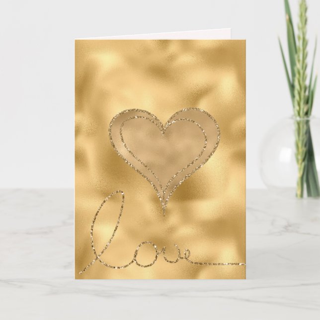 Cartão Dourado Glam Love Glitter Heart (Frente)