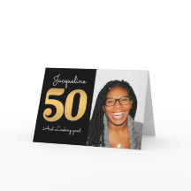 Cartão Dourado Moderno de Foto de 50º Aniversário