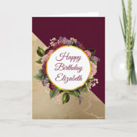 Dourado Padrão Marble e Aniversário Floral Borgonh