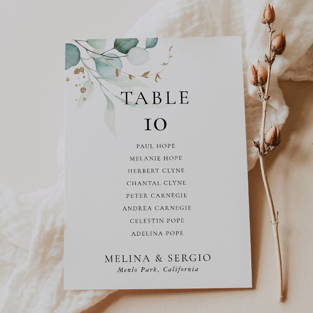 Cartão Dourado para a Mesa 6 do casamento verde (Criador carregado)