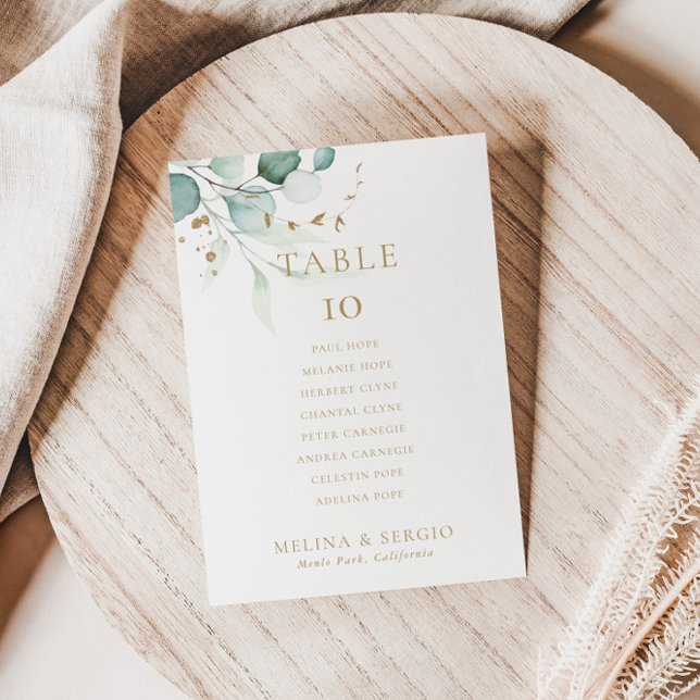 Cartão Dourado para a Mesa 6 do casamento verde (Criador carregado)