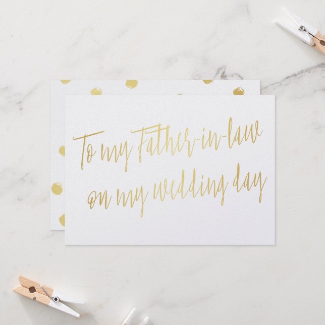 Cartão Dourado "Para o meu sogro no dia do meu casamento" (Frente/Verso In Situ)