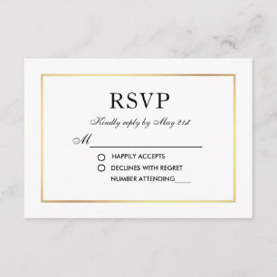 Cartão Dourado preto RSVP de Casamento Elegante Mo