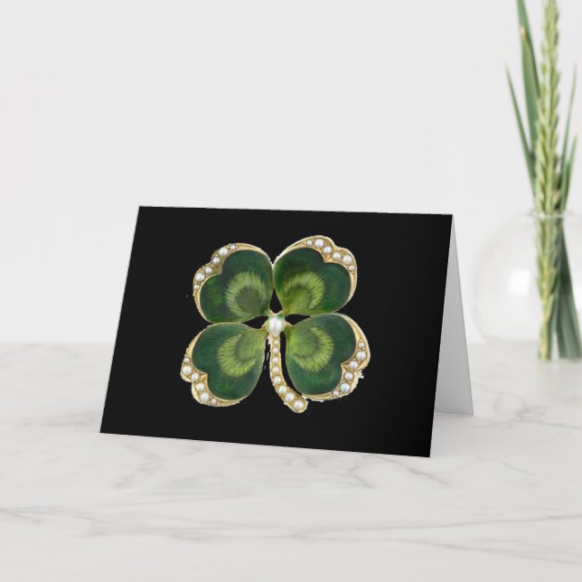 Cartão Dourado Saint Patrick Shamrock Jewel com Pérolas (Frente)
