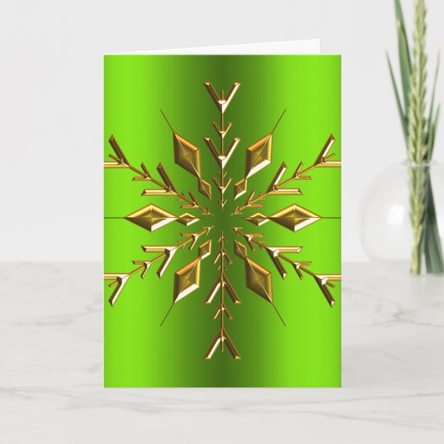 Cartão Dourado Snowflake Star Natal Verde (Frente)