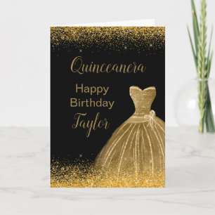 Cartão Dourado Vestido Faux Glitter Quinceanera