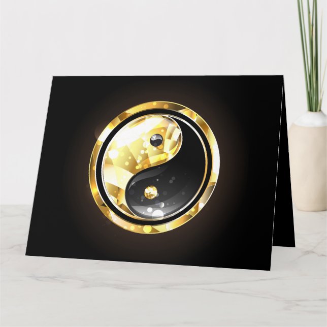 Cartão Dourado Yin Yang a preto (Frente)