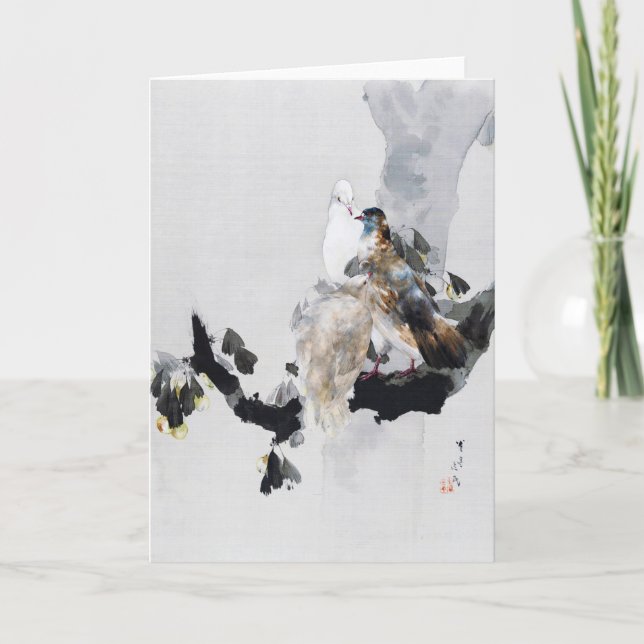 Cartão Dove em uma árvore, Watanabe Seitei (Frente)