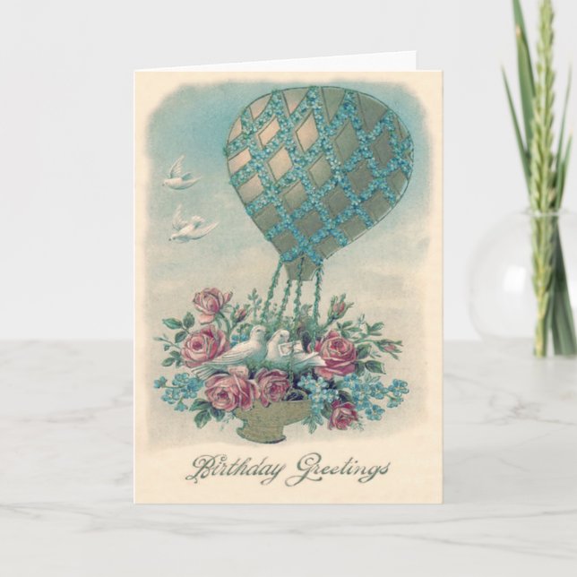 Cartão Dove Hot Air Balloon Rose Forget-Me-Not (Frente)