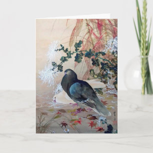 Cartão Dove in Autumn Leaves, Watanabe Seitei