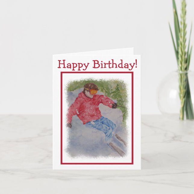Cartão Downhill Skier Happy Birthday (Frente)