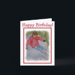 Cartão Downhill Skier Happy Birthday<br><div class="desc">Happy Birthday Card featuring a downhill skier wearing a red jacket,  blue jeans and gold goggles - racing the slopes of powder - an awesome card for any winter sport lover .. Skier has been painted in watercolors by the designer</div>