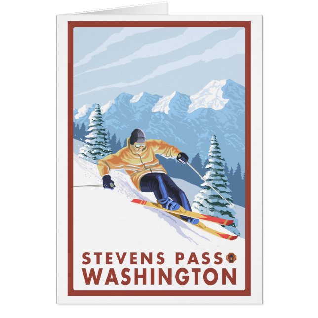 Cartão Downhill Snow Skier - Stevens Pass, Washington (Frente)