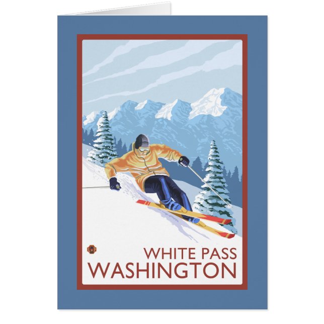 Cartão Downhill Snow Skier - White Pass, Washington (Frente)