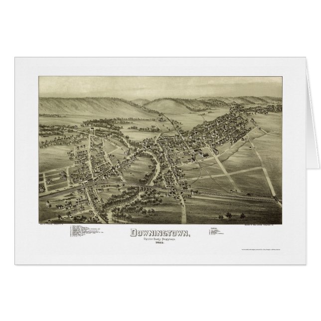 Cartão Downingtown, mapa panorâmico do PA - 1893 (Frente Horizontal)