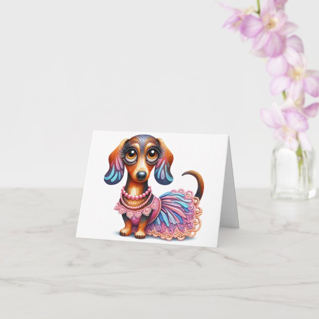 Cartão Download de Dachshund Pintado com Pastel Texturiza (Orquídea)