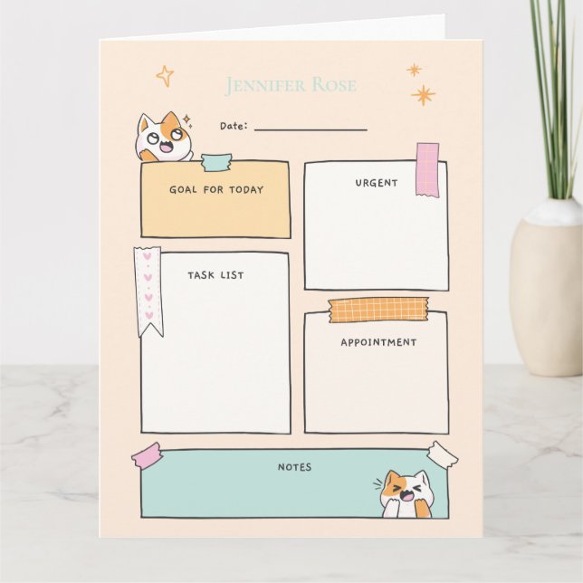 Cartão Download Personalizável do Planejador Diário (Frente)