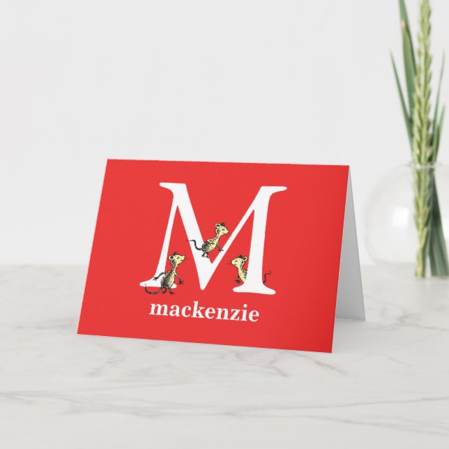 Cartão Dr. Seuss ABC: Carta M - Branco | Adicione seu nom (Frente)